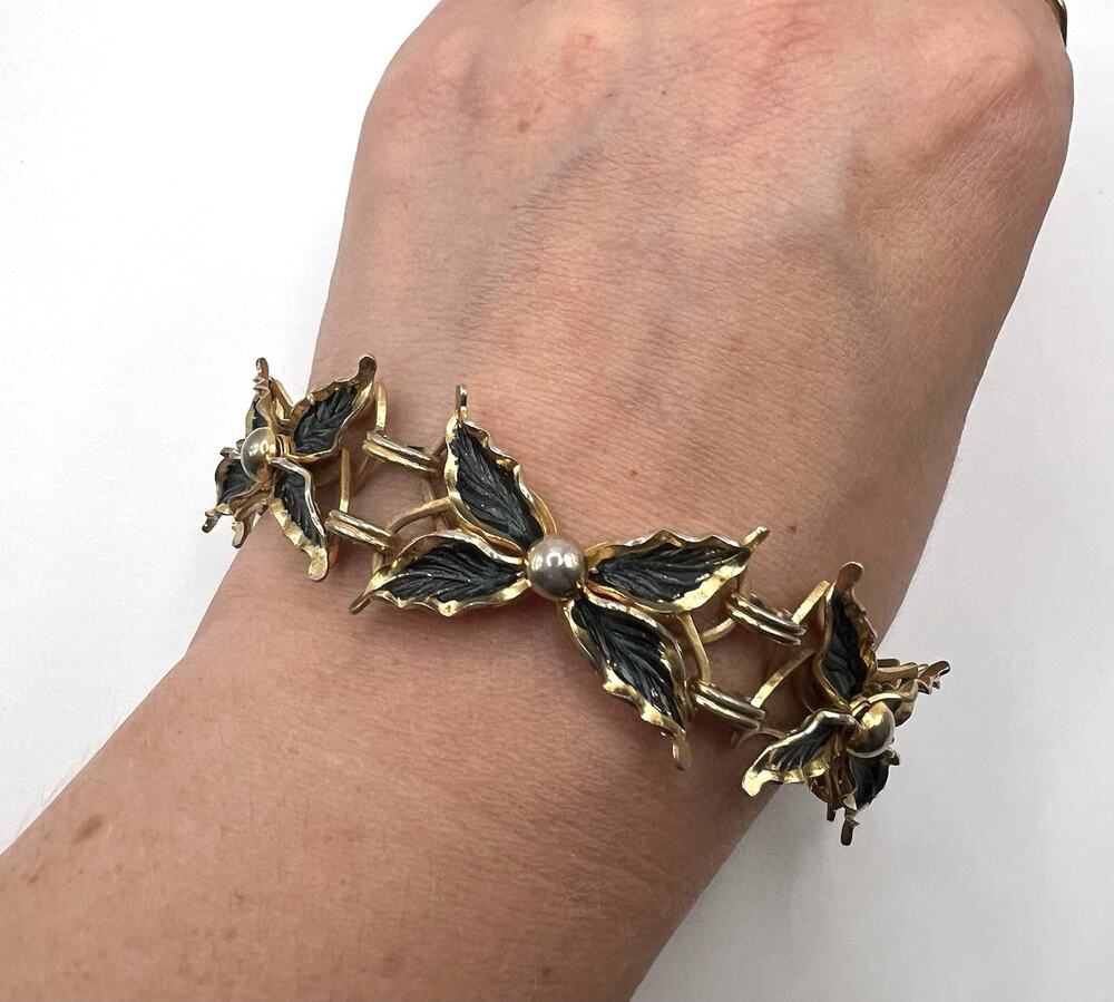 Vintage Whimsical Fairy Butterfly Inspired Gold Tone Enamel Link Bracelet